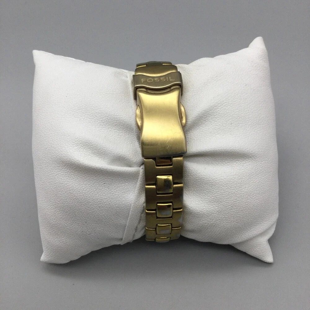 Fossil AM-3859 Womens Watch 25mm White MOP Dial Gold Tone Date New Battery 6